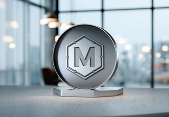 Emblem On A Desk In Modern Office Mockup