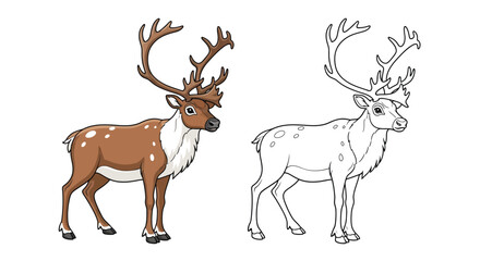 Reindeer Coloring Page Featuring Realistic Color and Clear Outline Arctic Animal Study