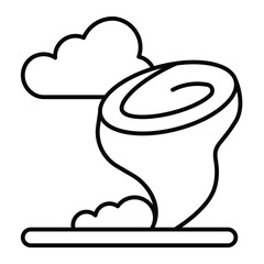 Cloud and tornado thin line icon, climate change concept. Vector graphics. Hurricane with consequences, danger weather sign on white background, style mobile or design.