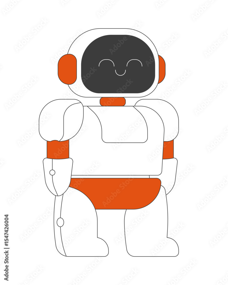 Poster adorable small humanoid robot with friendly smiling expression 2d cartoon object. cute robotic techn