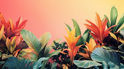 Obraz premium Vibrant tropical plants with orange and red flowers in studio