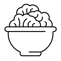 Cabbage salad dish thin line icon, culinary cooking concept. Vector graphics. Plate with cabbage vegetable, salad sign on white background, style mobile or design.
