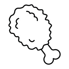 Fried chicken leg thin line icon, culinary cooking concept. Vector graphics. Chicken bone, turkey nuggets sign on white background, style mobile or design.
