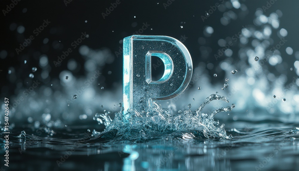 Aufkleber letter p made of ice splashing into water in studio setting