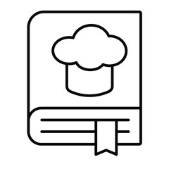 Chef recipe book with bookmark thin line icon, culinary cooking concept. Vector graphics. Cook book with chef hat sign on white background, style mobile or design.