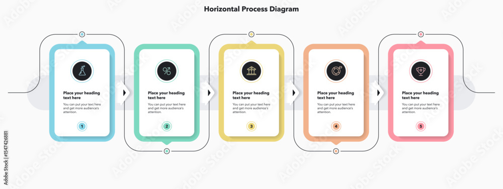 Aufkleber Simple horizontal process infographic template with five steps or options. Flat presentation diagram with minimalistic icons for data visualization.
