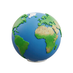 Naklejka premium 3d icon of a 3d cartoon earth globe is isolated on transparent background