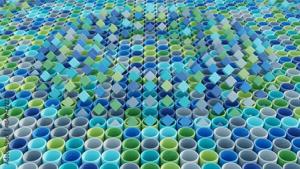 Poster monochrome-inspired 3d animation in soothing blue-gray-green color scheme. seamless loop great for d