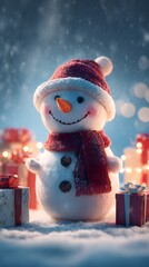 Christmas Snowman with Gift Box