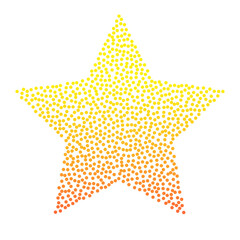 Stipple dotted yellow gradient star shape. Vector grainy noise textured star sign design element