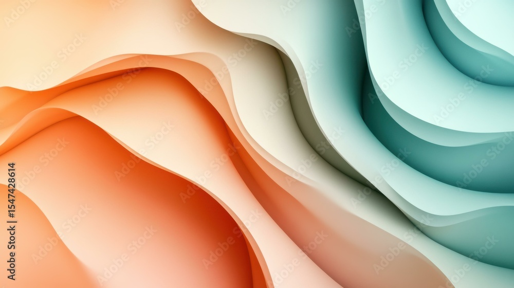 Poster abstract flowing shapes in orange and teal color palette
