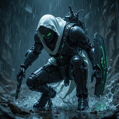 Fototapeta premium cyborg soldier with a sword