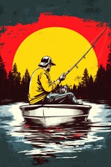 T-shirt design cool fishing artwork, digital pop art illustration 