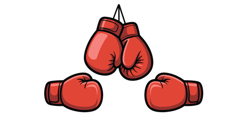 Red Boxing Gloves Cartoon Illustration Set
