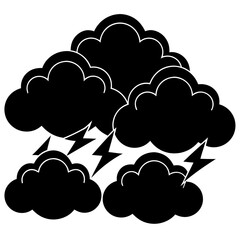 Clouds with lightning bolts isolated on white background