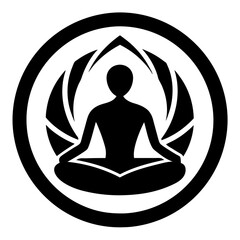 Silhouette of woman meditating in lotus pose isolated on white background