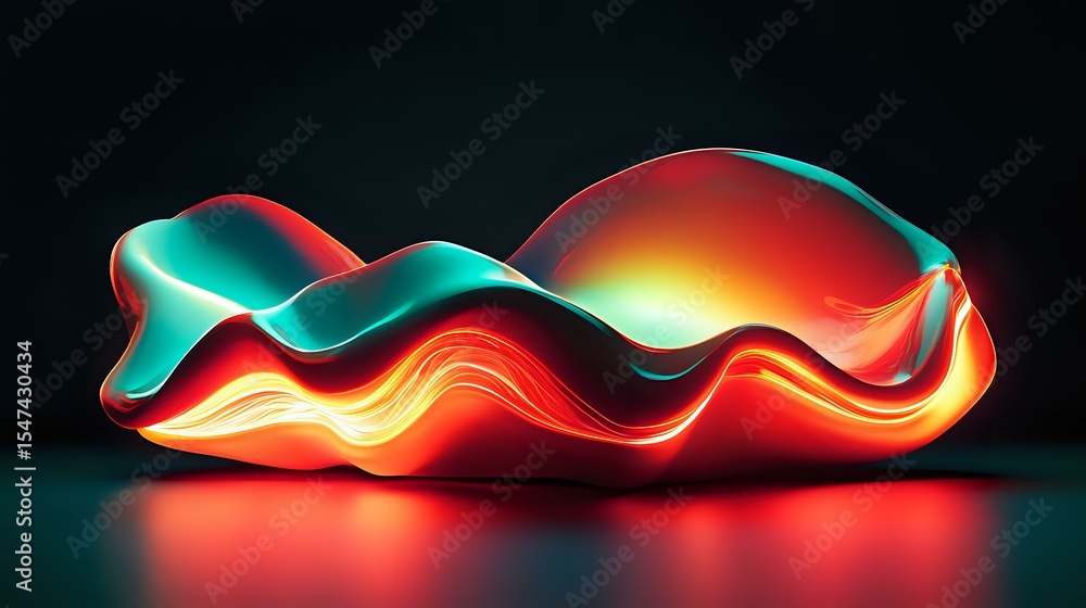 Poster abstract glowing wave form with vibrant red, turquoise and yellow colors against dark background cre