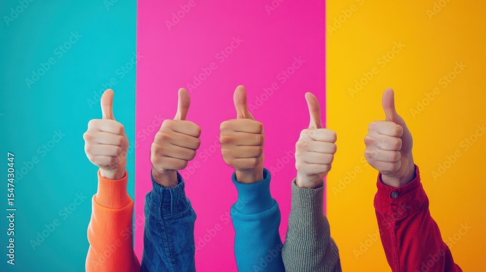 Aufkleber five hands showing thumbs up gesture in studio setting
