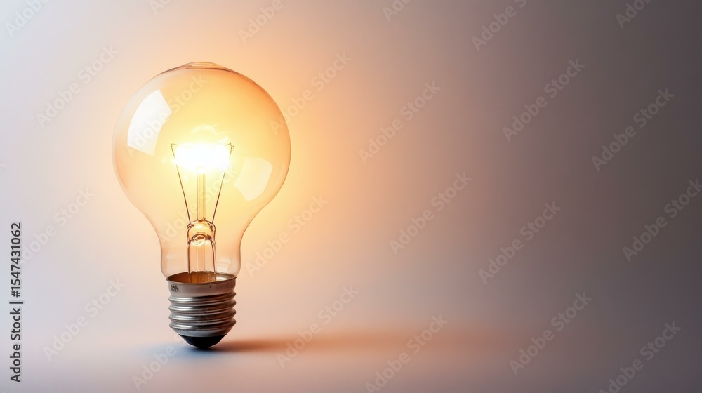 Aufkleber illuminated lightbulb in studio setting, warm and bright mood