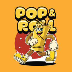 Funny Spring Roll Food Cartoon Characters in Retro 70s Illustration	