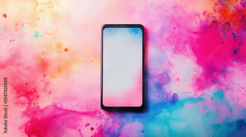 Poster Colorful smartphone on abstract background in studio setting