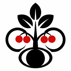 Abstract cherry tree with red fruits and black leaves isolated on white