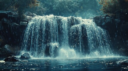 Textured pattern style waterfall with rich details and flowing water.
