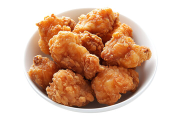 Crispy glazed fried chicken Karaage nuggets isolated on white transparent background. Concept of Asian cuisine and Japan.