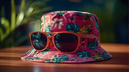 Summer Style: Colorful Floral Bucket Hat with Sunglasses