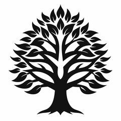 Obraz premium Silhouette of a leafy tree with branches isolated on white background
