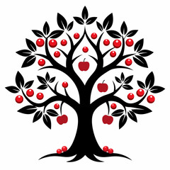 Obraz premium Apple tree with red fruits and black leaves isolated on white background