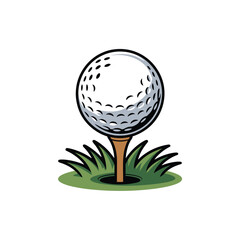Golf Ball on Tee in Green Grass Illustration