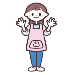 	両手を上げている保育士のイラスト