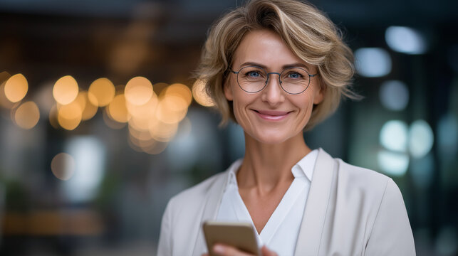Professional Woman Manager Using Smartphone in Office Environment