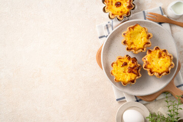 Delicious puff pastry Portuguese egg tart Pastel de nata in flower shape.