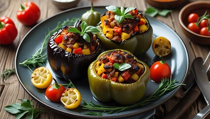 Deliciously Stuffed Peppers with Roasted Vegetables