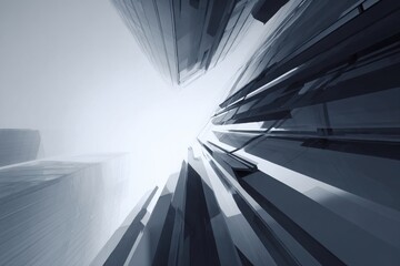 Obraz premium Abstract architectural concept, a steel and glass building exterior with sharp edges, a gradient background.