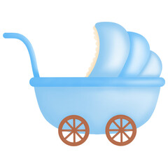 Baby carriage water color. Baby shower clip art illustration
