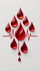 Fototapeta premium Red Liquid Drops with Heartbeat Line on Minimalist Background
