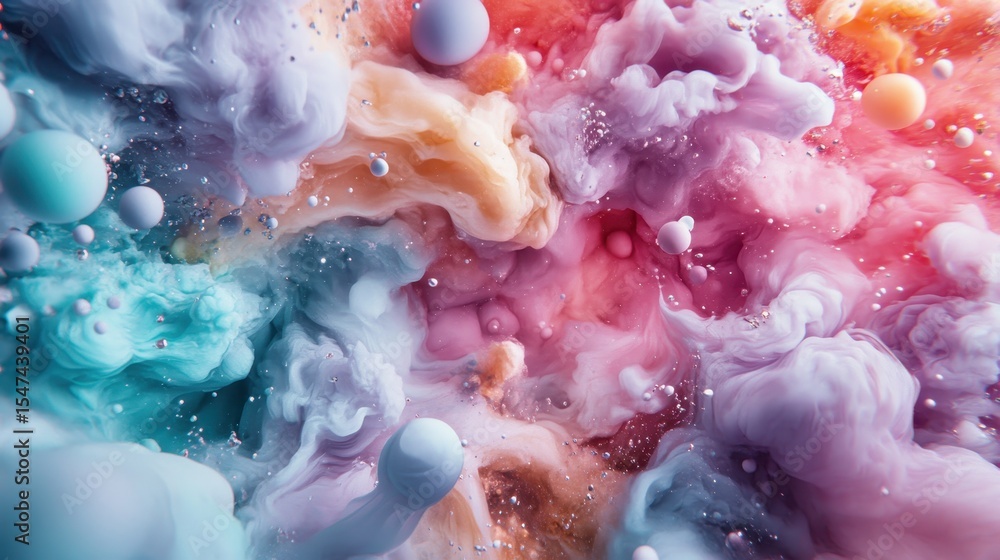 Poster a vibrant and dynamic abstract composition featuring swirls of paint in various colors and textures,