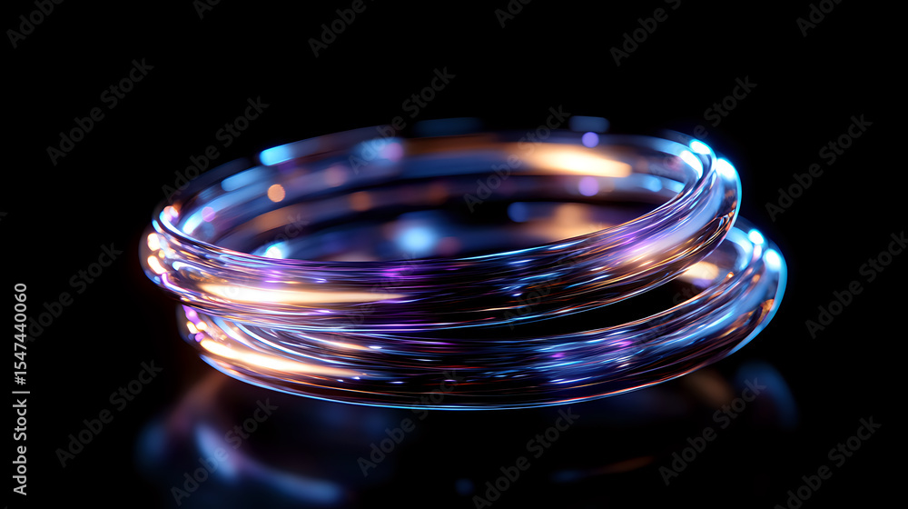 Poster glowing neon rings with blue and purple light effects on dark background create futuristic abstract 