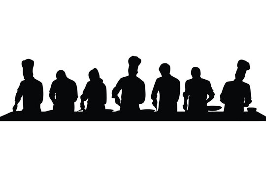 Silhouette of Culinary Professionals Preparing Food, Chefs in Action in a Restaurant Kitchen - Powered by Adobe