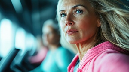 A determined and focused woman exercises at the gym, embodying strength and dedication, while capturing the essence of empowerment in fitness and personal health.