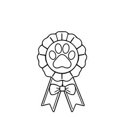 Fototapeta premium Paw Print Award: A simple line art illustration of a pet award rosette with a paw print center and ribbon, perfect for design projects.