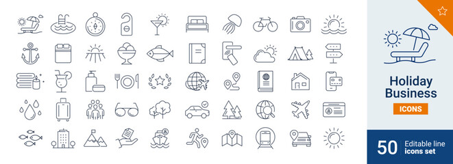 Holiday icons Pixel perfect. sun, transport, rate, ...	
