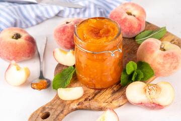 Flat chinese donuts fig peaches jam, homemade confiture