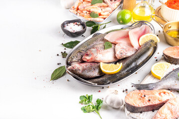 Variety fish and seafood background