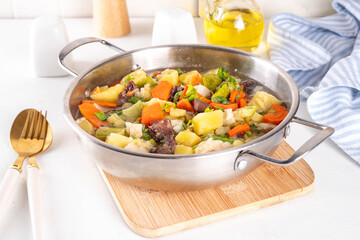 Comfort warm autumn food, one pot full vegetable stew soup