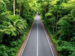 Obraz premium Tranquil road through lush green forest during daytime