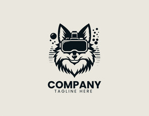 VR gamer fox wearing headset holding controller inside bold circular logo conveying modern digital gaming spirit